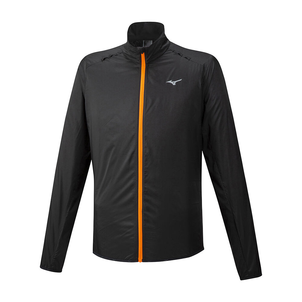 Mens Mizuno Hineri Pouch Running Jacket Black/Orange Philippines (XELMZF438)